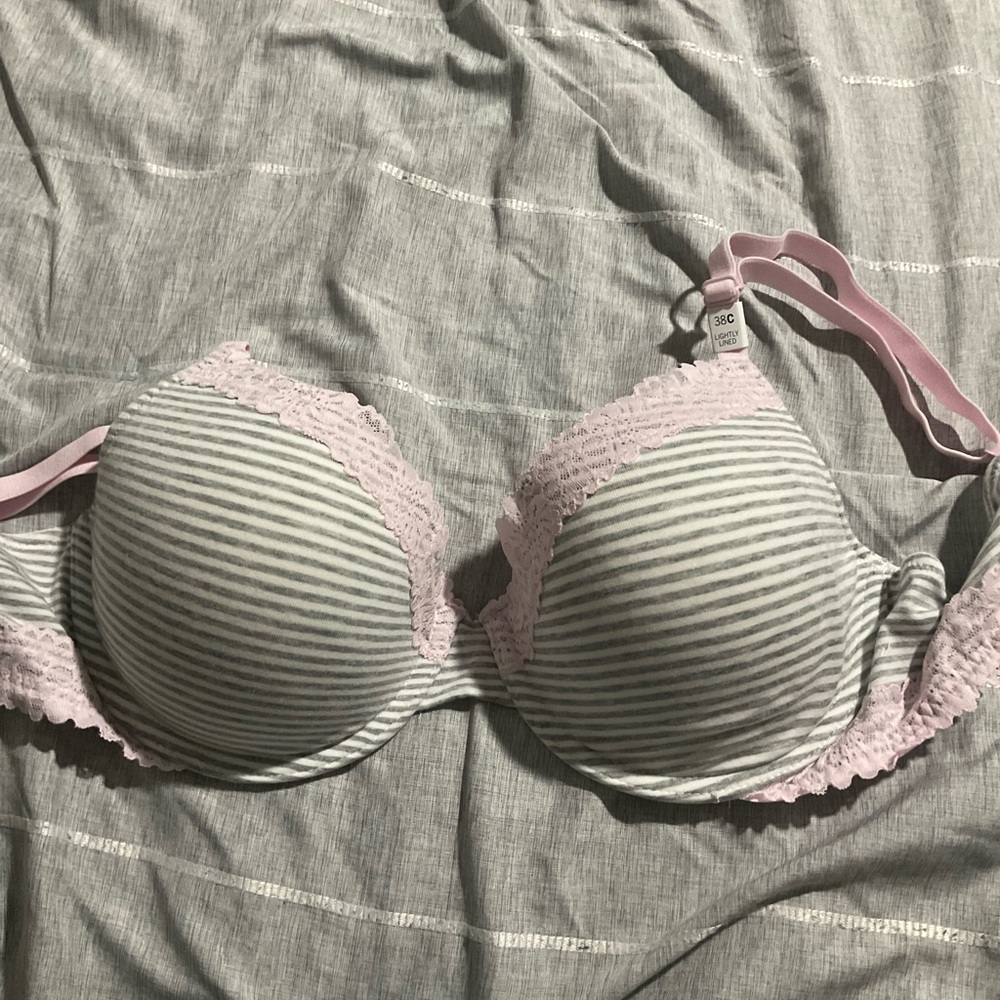 Victoria's Secret Pink and Gray Striped Bra